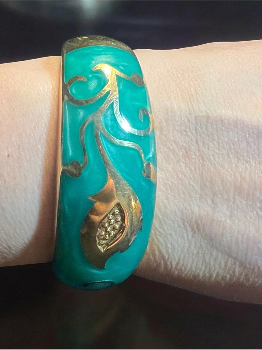 Turquoise Enamel and Gold-Tone Floral Cuff Bracelet for Women Sterling Silver925